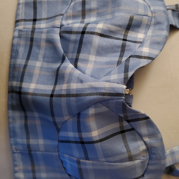 CROP BRA TOP BY HESPERUS SIZE LARGE PLAID BLUE VERY SEXY AND STYLISH 💙 NWOT - Picture 4 of 7